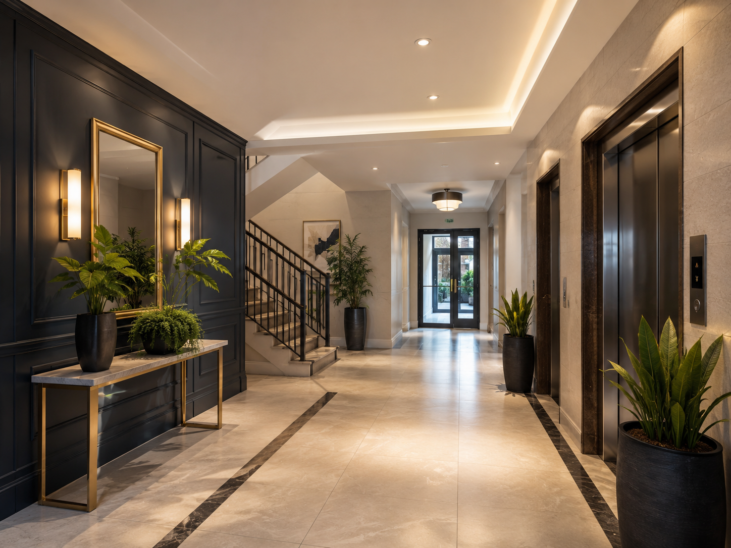 Elegant and spotless communal apartment lobby